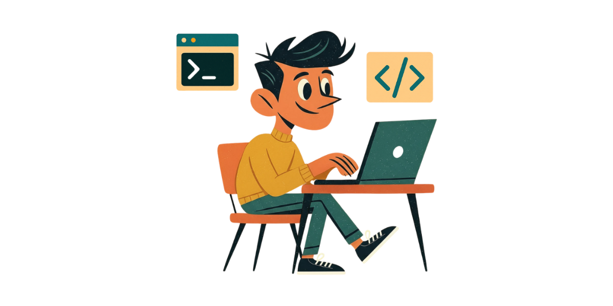 Cartoon von einem Mann am PC